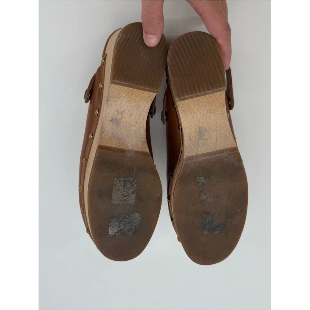 J. Crew Brown Leather Clogs Convertible Shoes Wood Boho Size 7